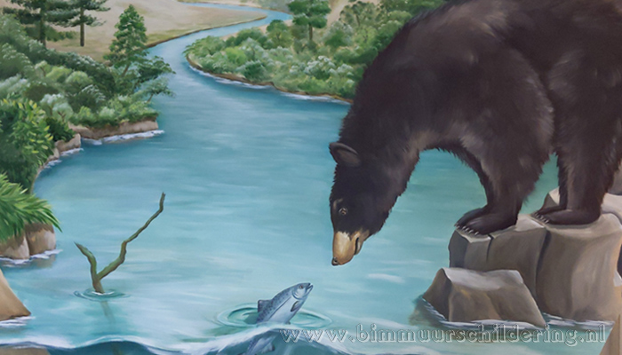 Landschap muurschildering met dieren